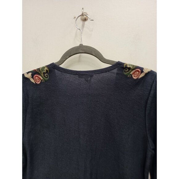 Mystree Women BOHO Dress Small Blue Embroidered Bell Sleeve Casual A Line - Picture 9 of 10